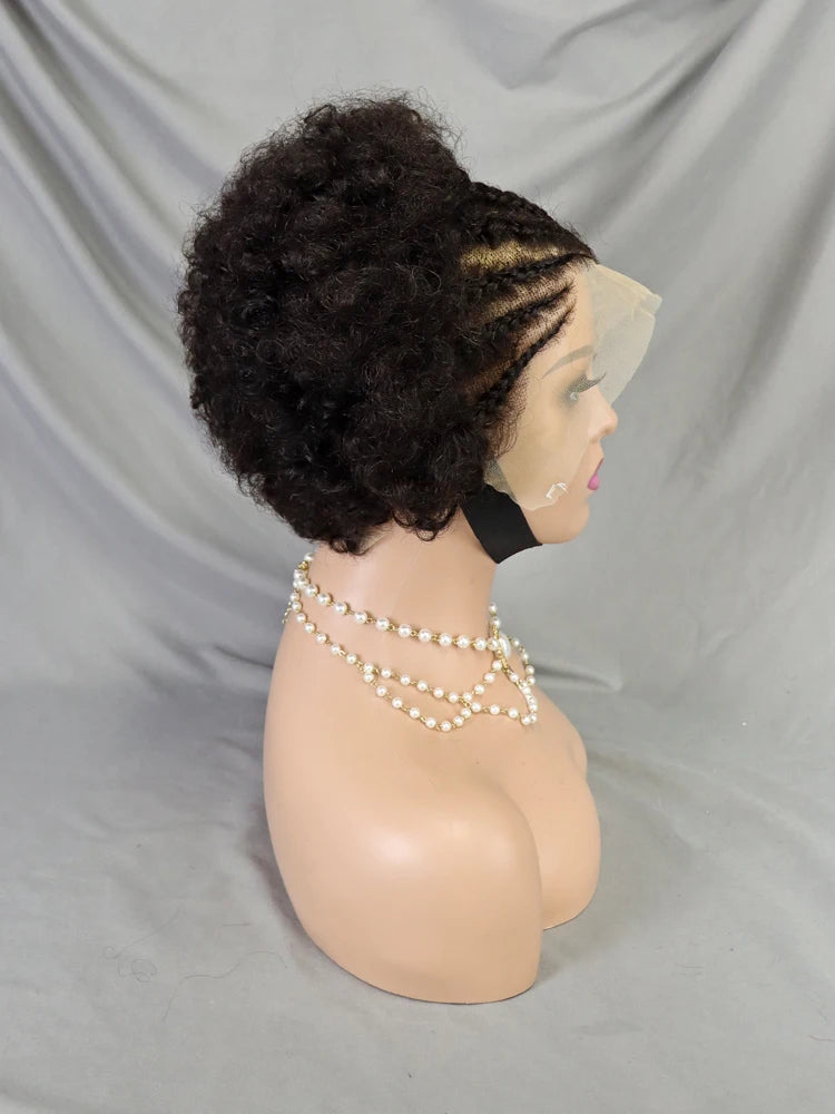 13x4 Lace Frontal Pixie Curly Braided Natural Human Hair