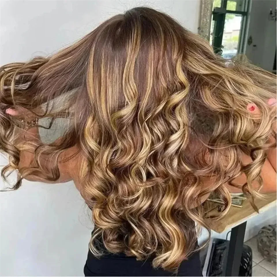 13x4 Honey Blonde Front Wig Brazilian Synthetic Highlight Body Wave Wig for Blonde Women HD Frontal Wig Small Transparent Sale