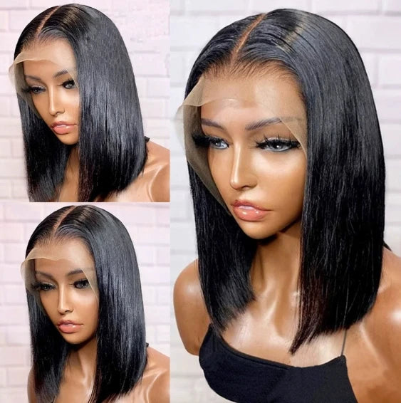 Straight Human Hair Short Bob HD Lace Frontal Perruque Brazilian Hair Transparent Lace Front Wig