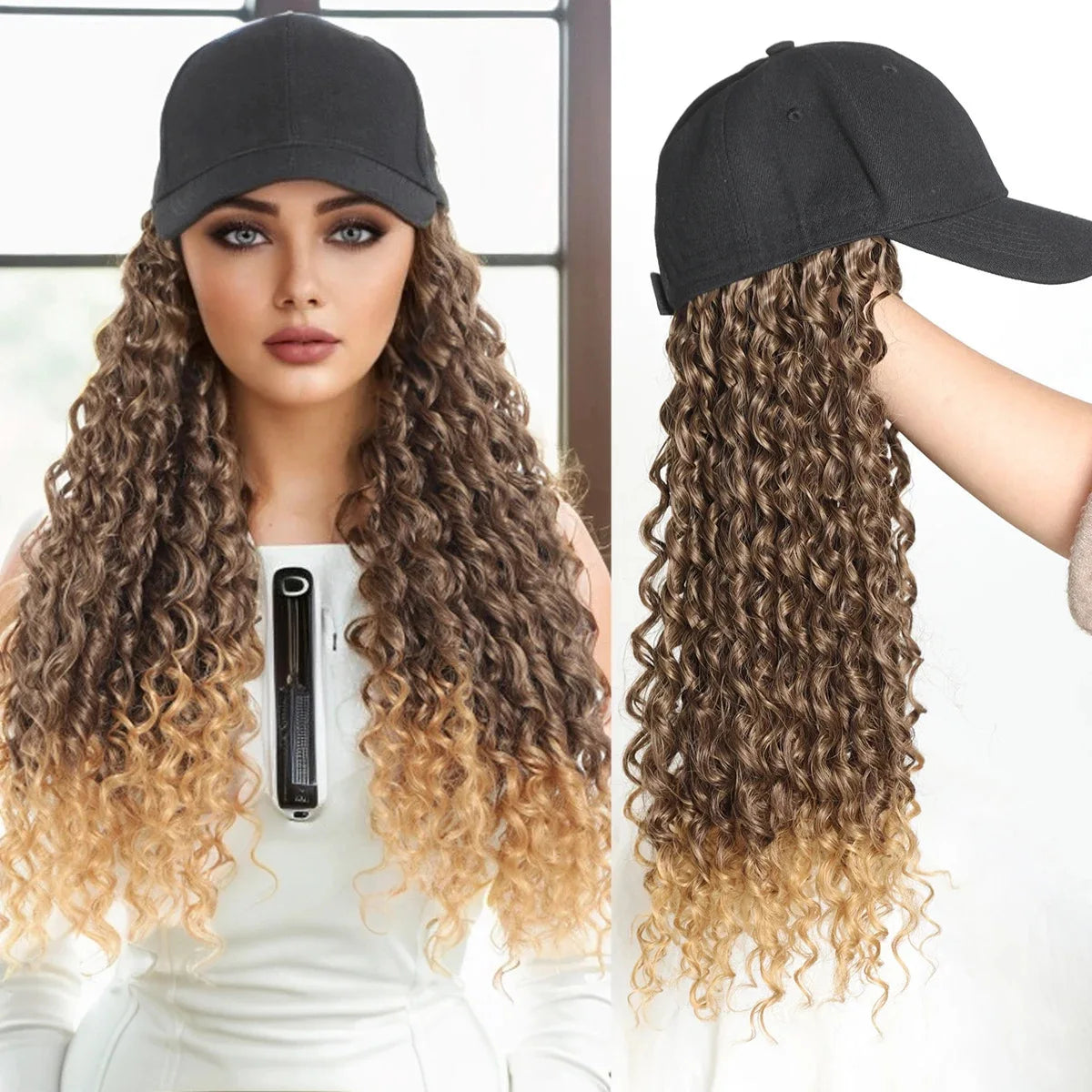 Anxin's 20 Inches Long Curly Synthetic Hat Wig Made of High Temperature Fiber
