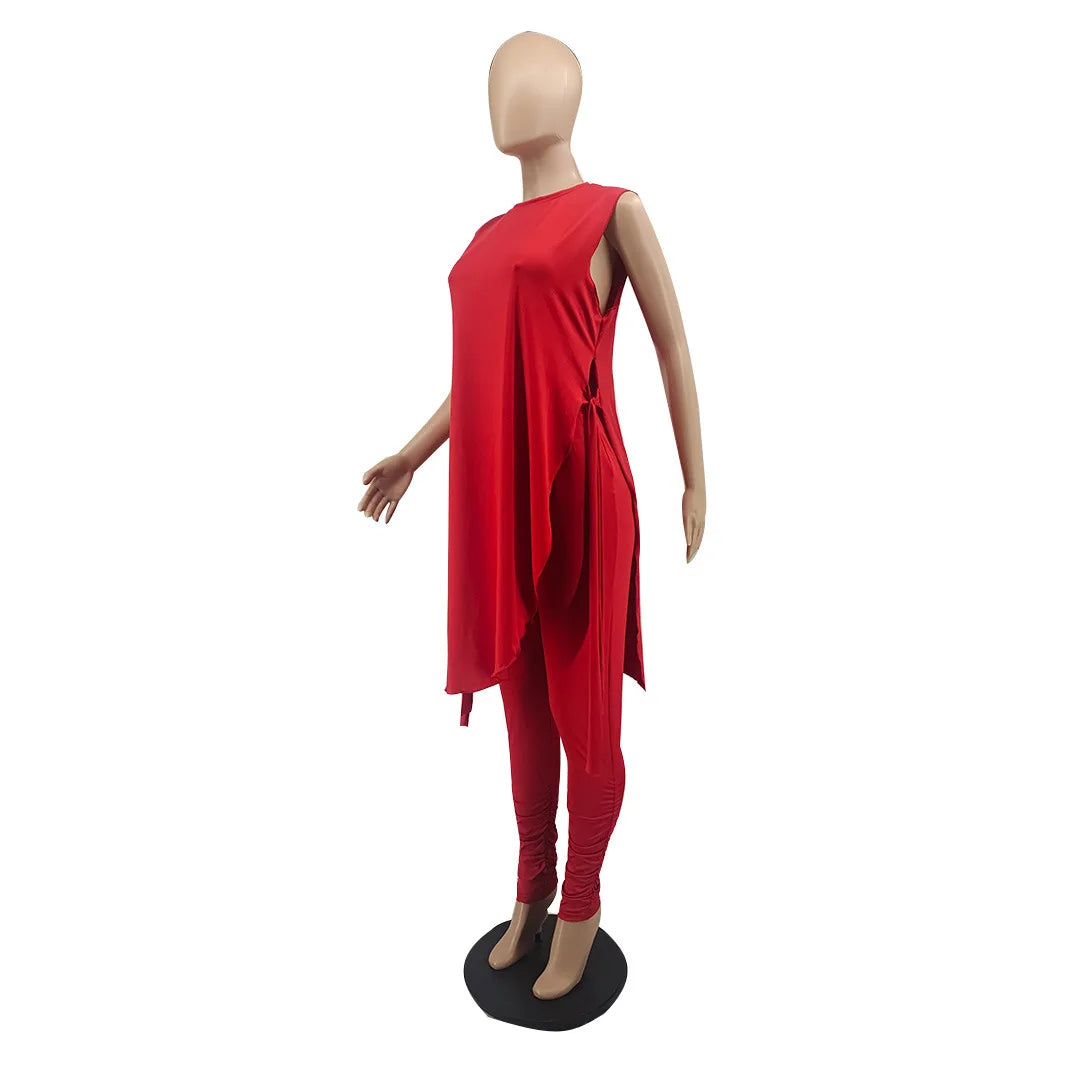 Liu Ming New Spring Summer Plus Size Women Clothing Irregular Sleeveless Tops Tracksuits Two Piece Jogger Set