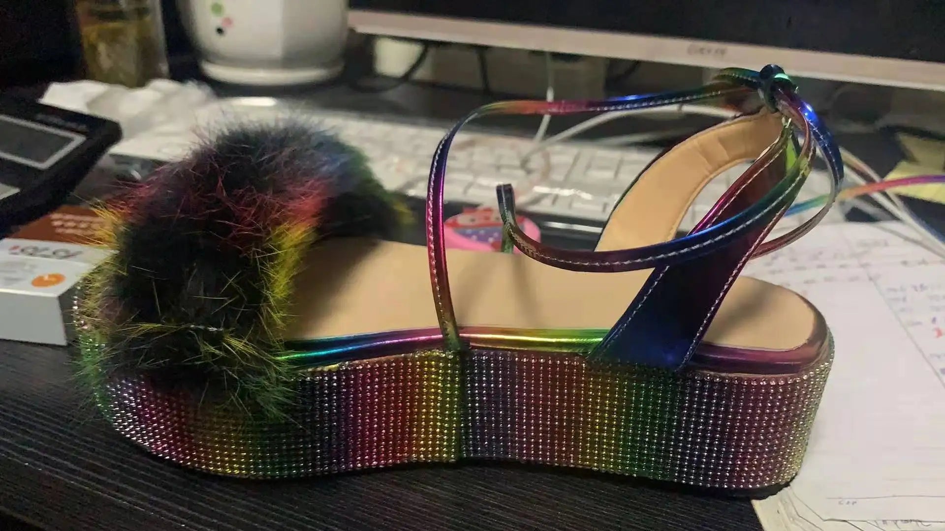 Women Gladiator Fur Platform Sandals