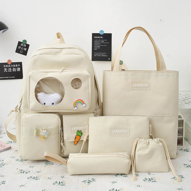 Backpack Large Capacity Five-Piece Casual All-Matching Backpack One Piece