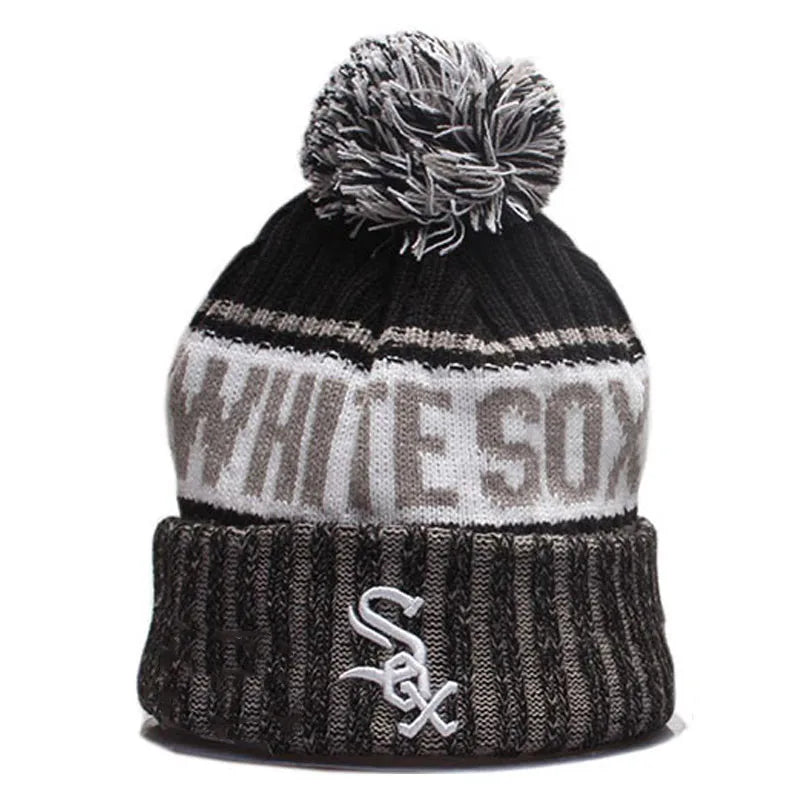 Custom Unisex Knitted Hat Caps Thick Rib Beanie Winter Hat With Pom Pom