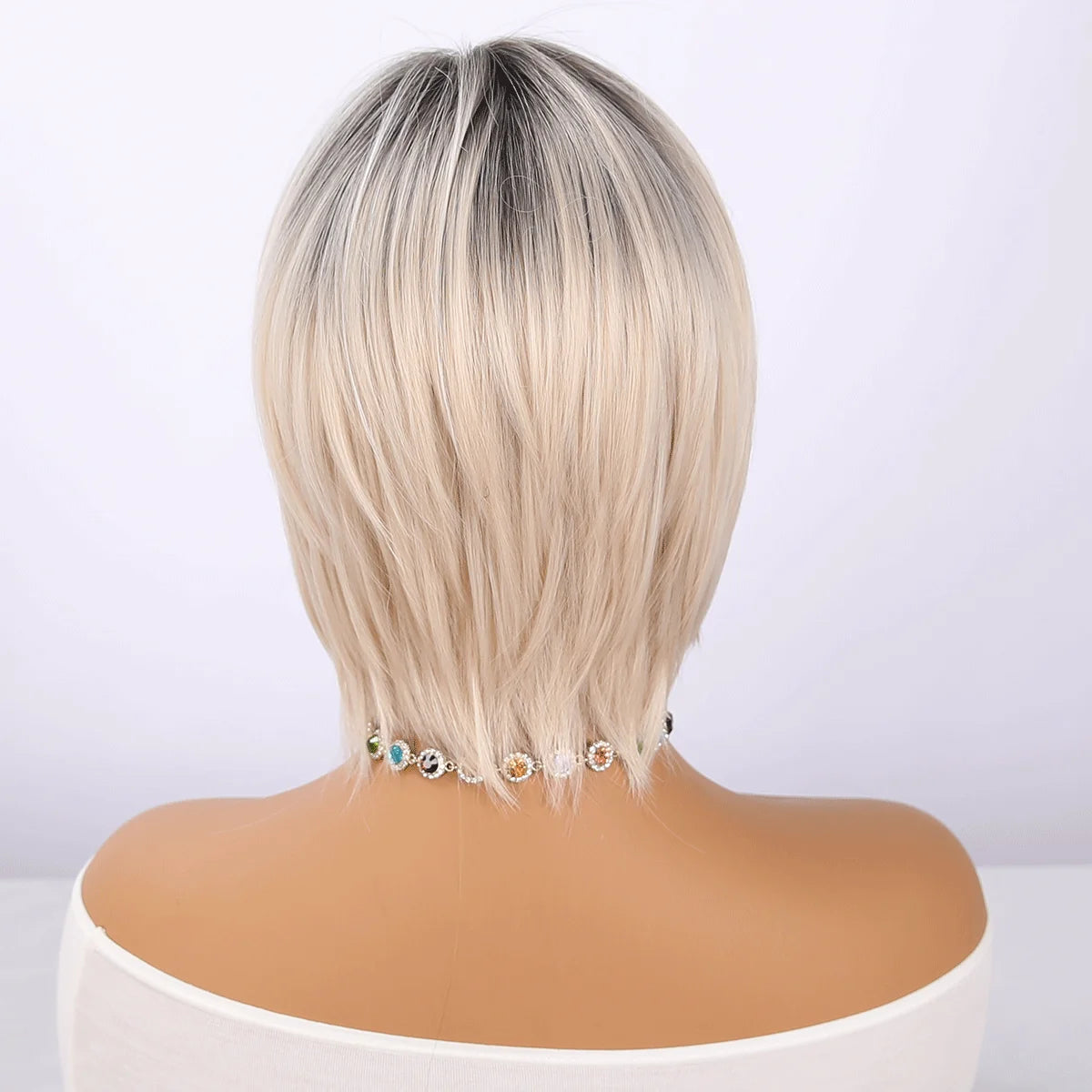 2025 Summer New White Gold Synthetic Short Hair Wig Layered Straight Bob with Natural Looks Transparent Lace Wholesale SM492