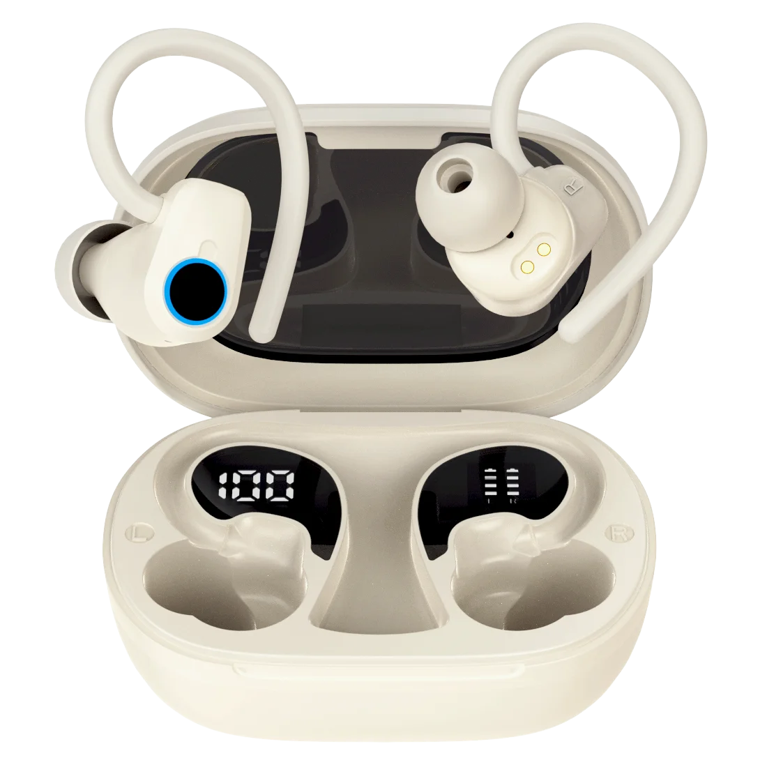 Black Wireless Headphones Bluetooth 5.3 Earphones IP7 Waterproof Bluetooth Headphones Sport with LED Display Earbuds