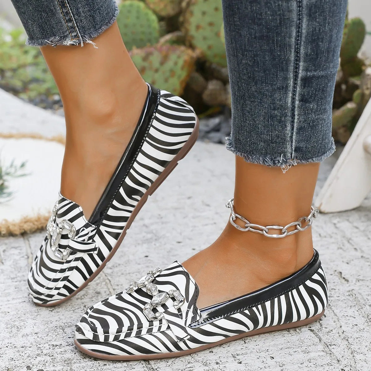 Casual Rhinestone Round Head Womens Shoes