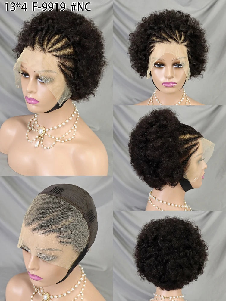 13x4 Lace Frontal Pixie Curly Braided Natural Human Hair
