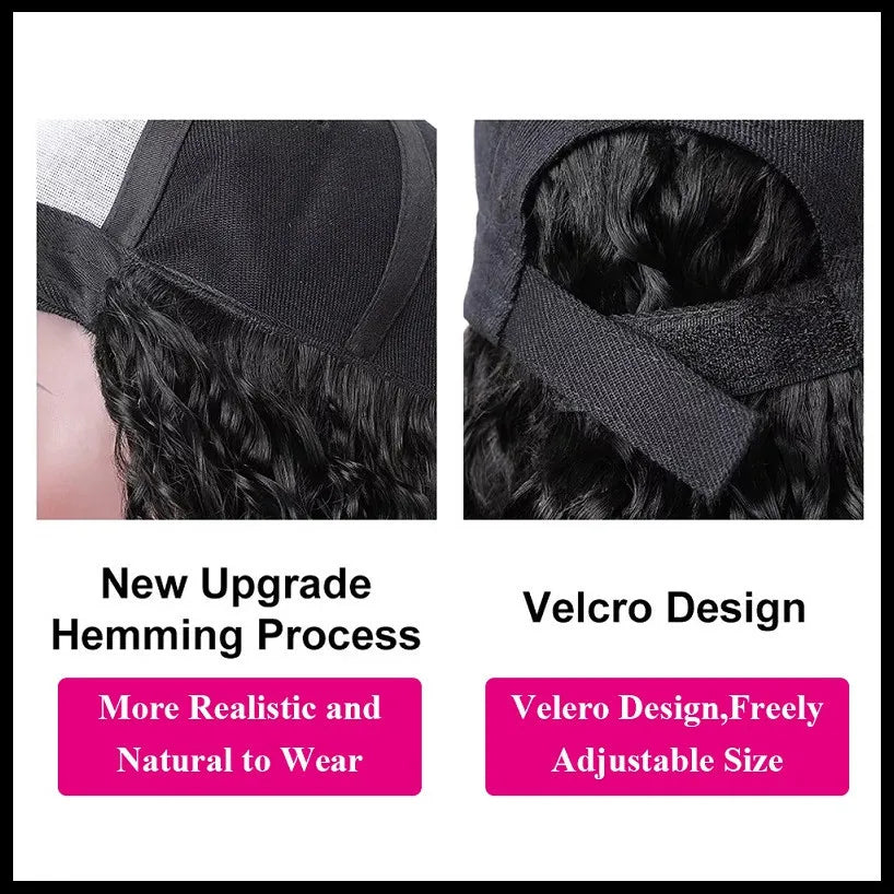 12-30 Inch 100% Human Hair Wigs Long Curly Baseball Hat Wig Cover Water Wave Curly Cap