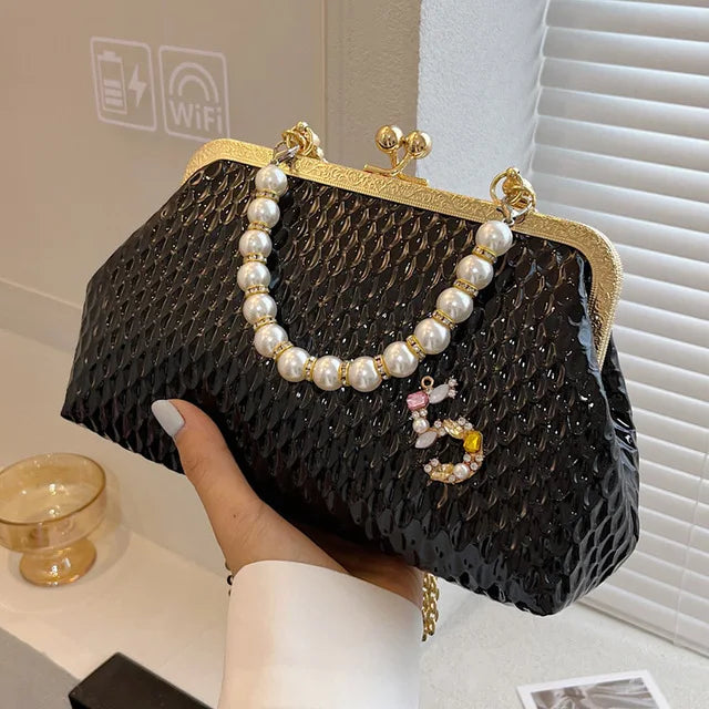 Luxury Women French Minority Shoulder Bags - Gold Crossbody Bags, Fashionable Pearl Chain,  and Elegant Evening Clutch