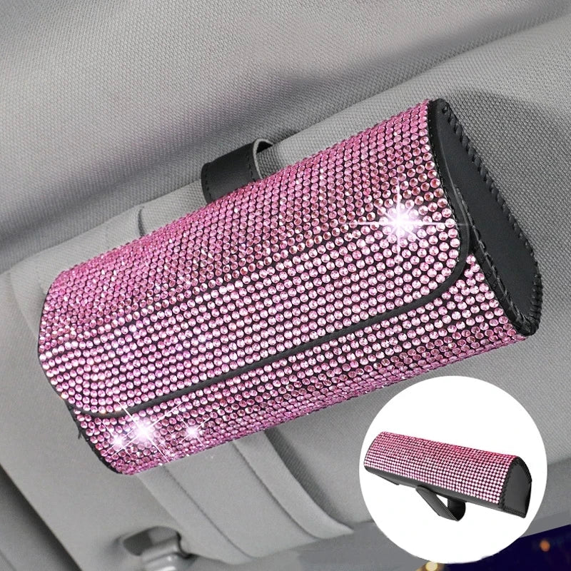 Diamond Car Visor Sunglasses Case Holder Eye Glasses Box Organizer Rhinestone Sunshade Storage Box Car Accessories
