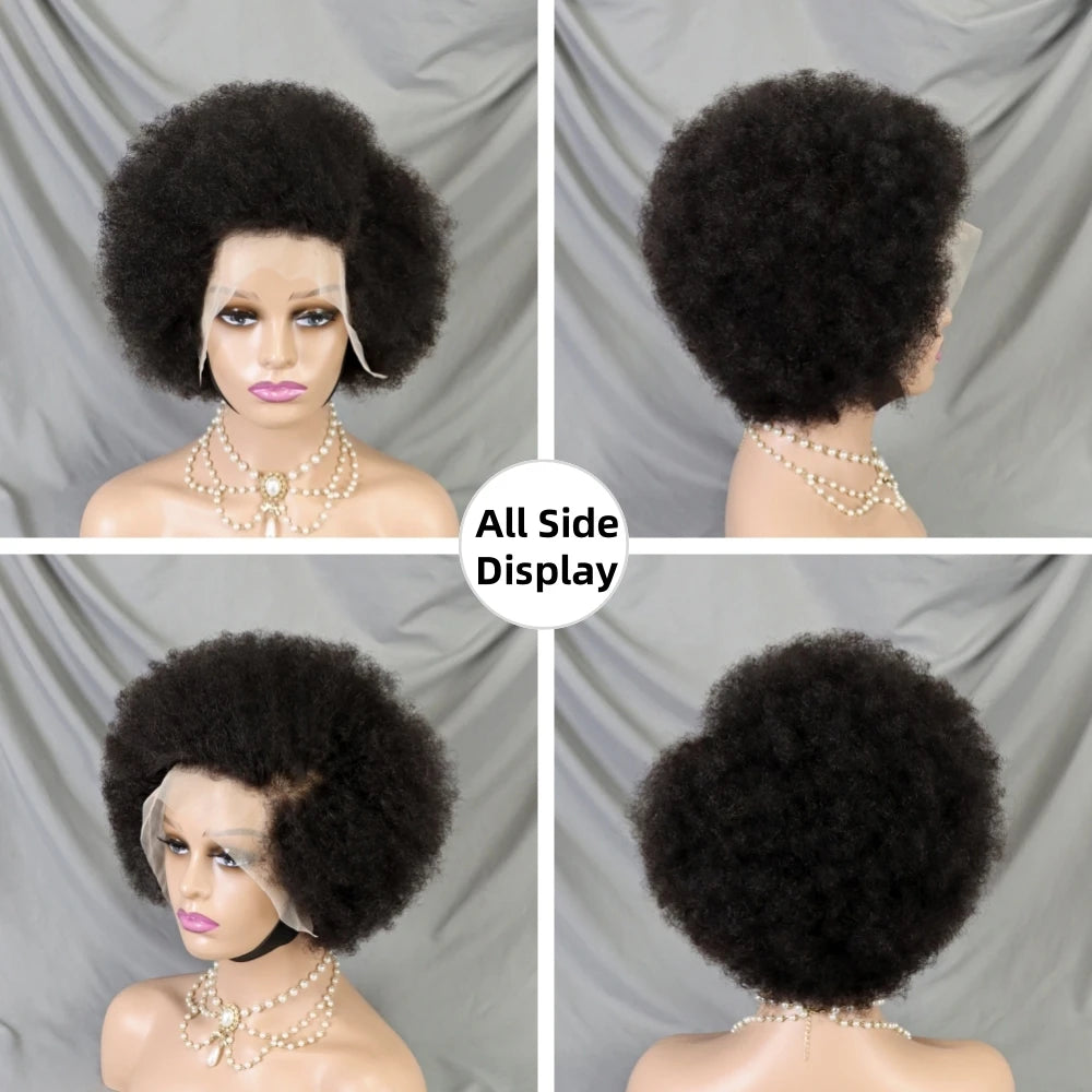 13x4 Lace Frontal Pixie Curly Braided Natural Human Hair Short Bob Wigs Full Density Africa Braid Wigs Black Women Straight