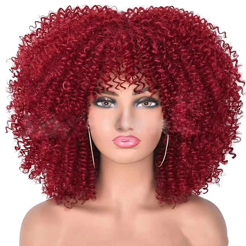 Afro Kinky Curly Bob Wig With Bangs