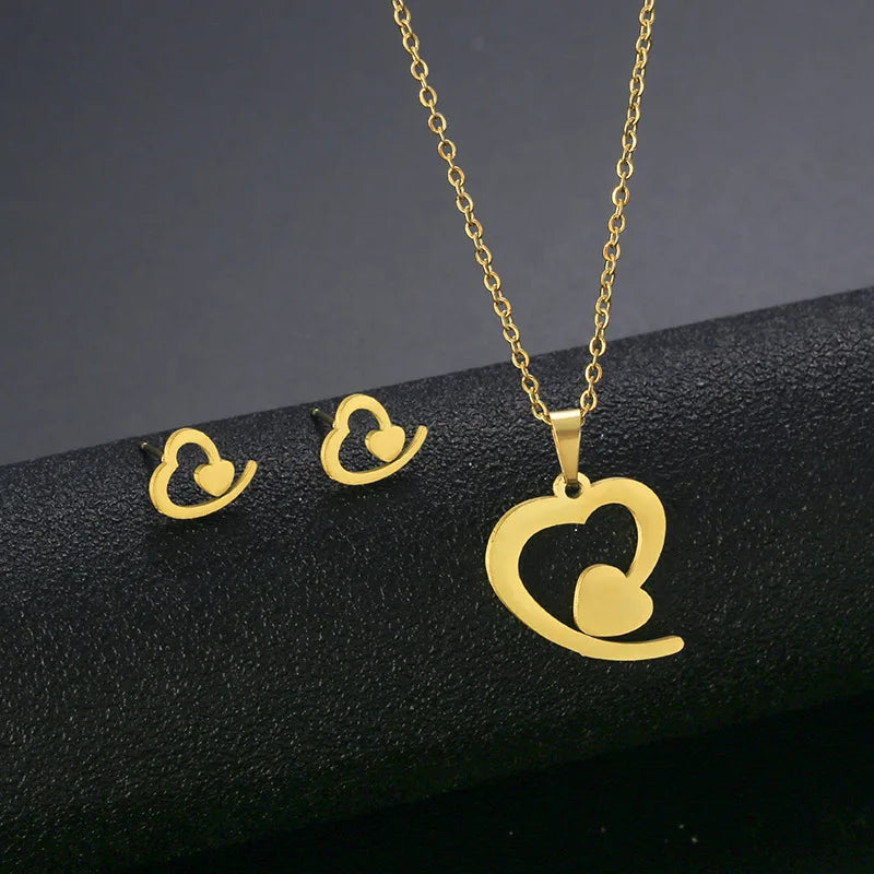 Cheap Stainless Steel Necklace Earring Set Women Moon Smile-y Face Butterfly Pendants