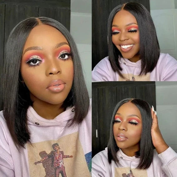 Straight Human Hair Short Bob HD Lace Frontal Perruque Brazilian Hair Transparent Lace Front Wig