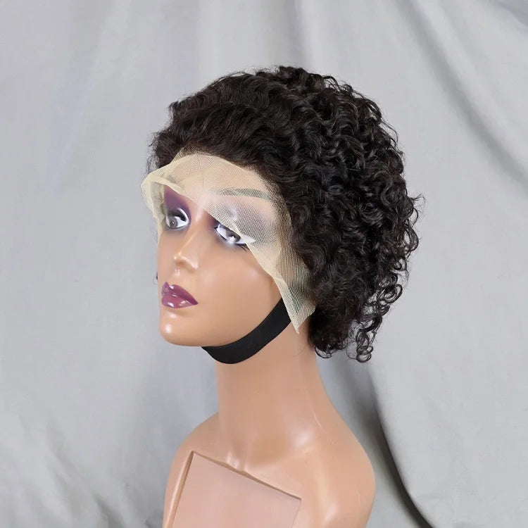 13x4 Lace Frontal Pixie Curly Braided Natural Human Hair Short Bob Wigs Full Density Africa Braid Wigs Black Women Straight