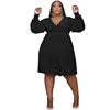 Autumn Plus Size Women Clothes Long Puff Sleeve V Neck Solid Color Casual Dresses Loose Knitted Plus Size Women Dresses