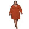 Autumn Plus Size Women Clothes Long Puff Sleeve V Neck Solid Color Casual Dresses Loose Knitted Plus Size Women Dresses