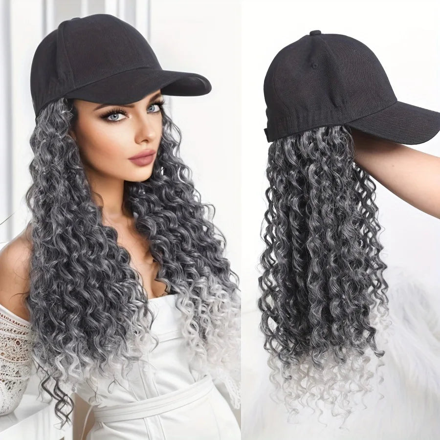 20 Inches Long Curly Synthetic Hat Wig Made of High Temperature Fiber