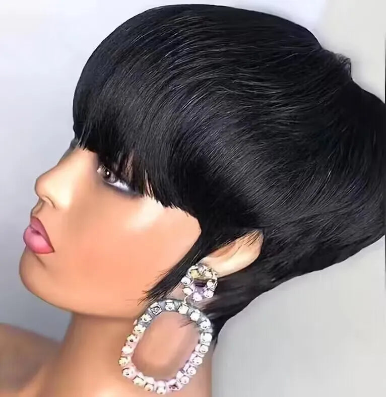 Brazilian Indian 100% Natural Raw Remy Vrigin Human Hair Pixie Curls Wig