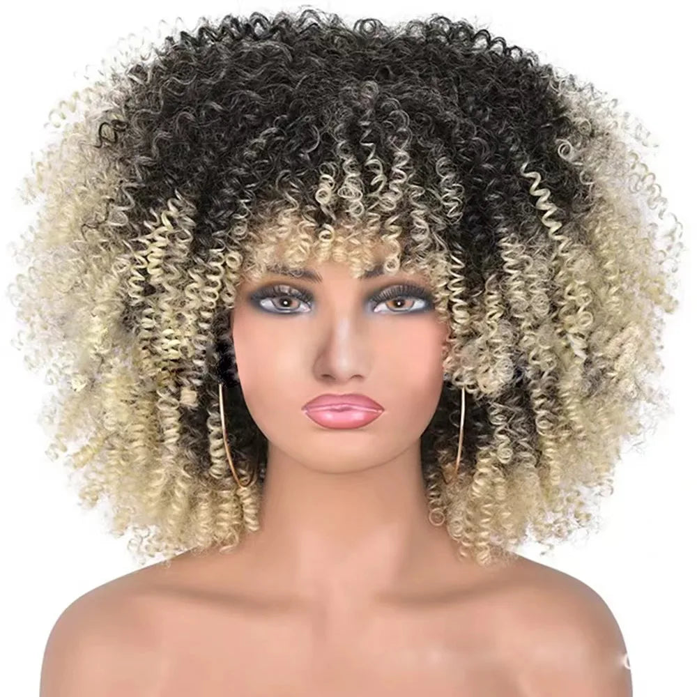 Afro Kinky Curly Bob Wig With Bangs