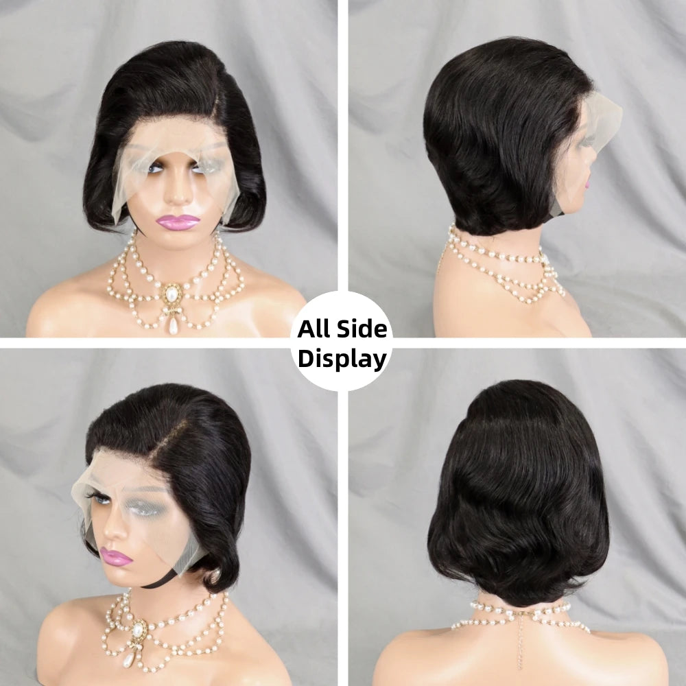 13x4 Lace Frontal Pixie Curly Braided Natural Human Hair Short Bob Wigs Full Density Africa Braid Wigs Black Women Straight