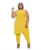 Liu Ming New Spring Summer Plus Size Women Clothing Irregular Sleeveless Tops Tracksuits Two Piece Jogger Set