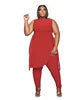 Liu Ming New Spring Summer Plus Size Women Clothing Irregular Sleeveless Tops Tracksuits Two Piece Jogger Set