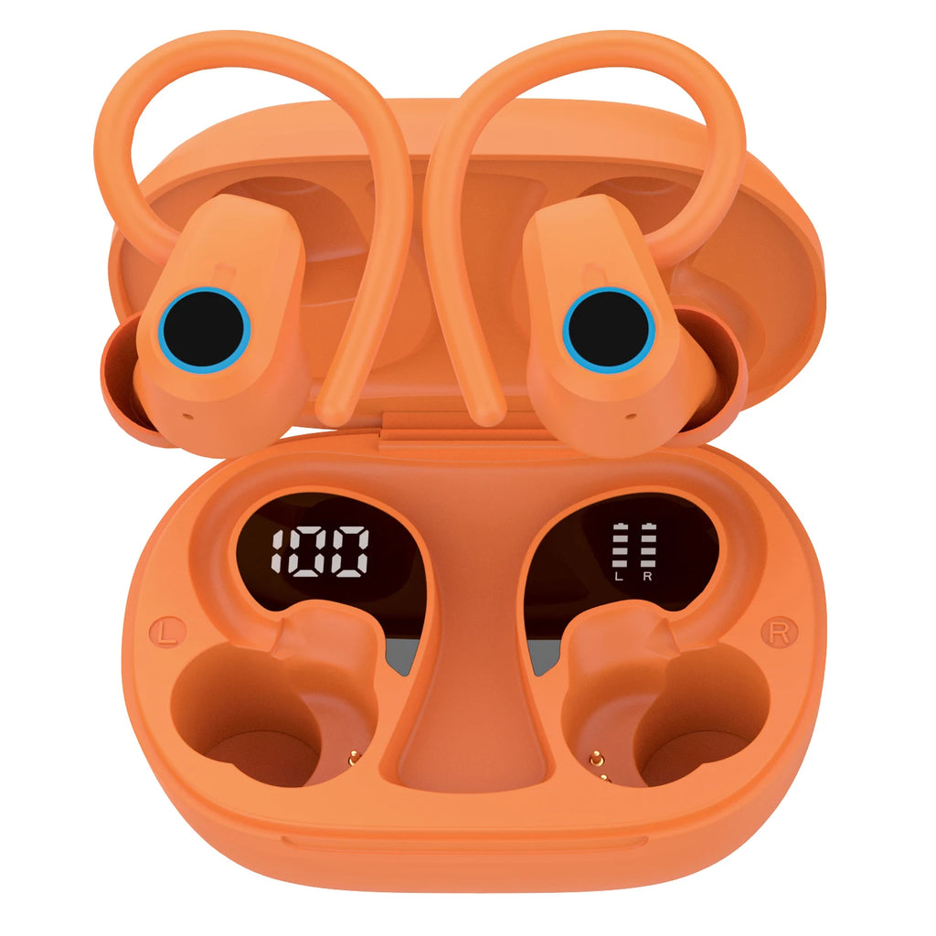 Black Wireless Headphones Bluetooth 5.3 Earphones IP7 Waterproof Bluetooth Headphones Sport with LED Display Earbuds