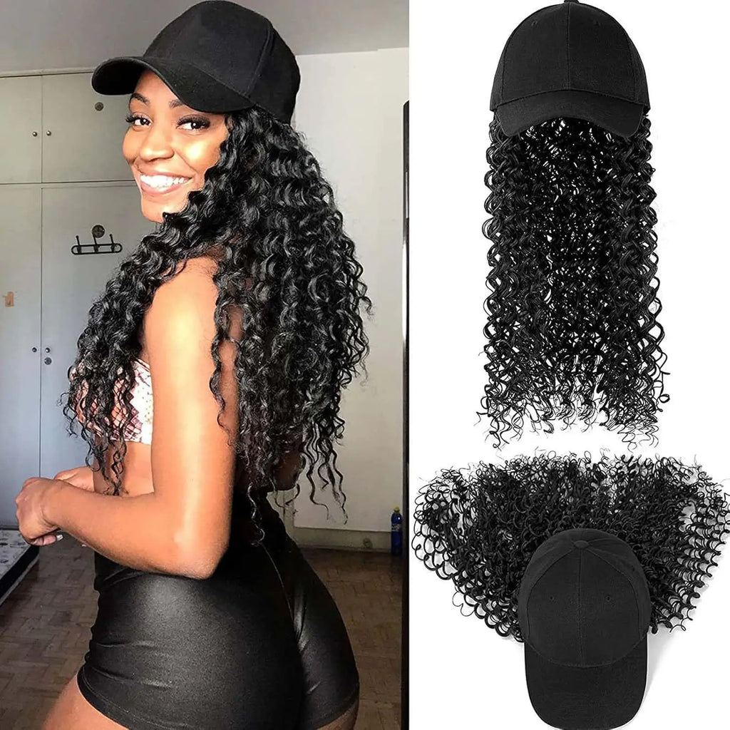 20 Inches Long Curly Synthetic Hat Wig Made of High Temperature Fiber