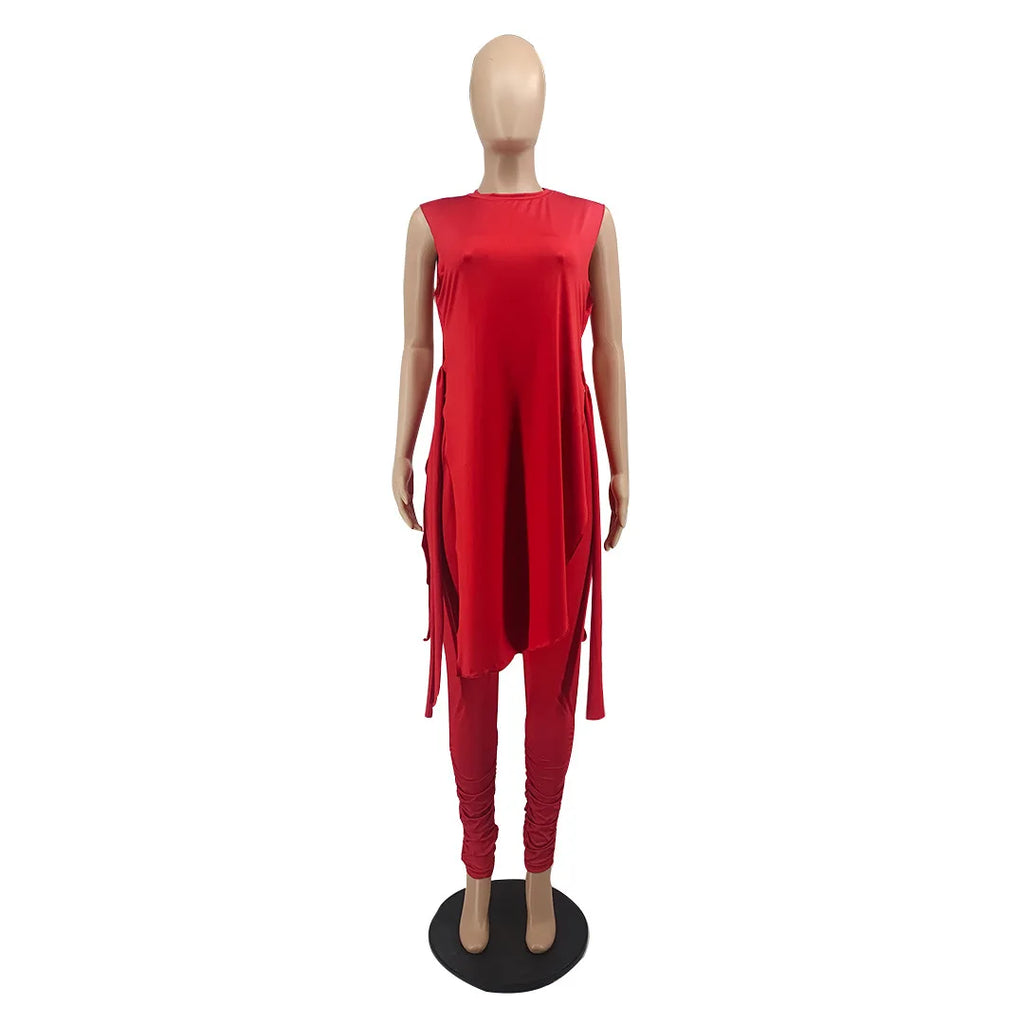 Liu Ming New Spring Summer Plus Size Women Clothing Irregular Sleeveless Tops Tracksuits Two Piece Jogger Set