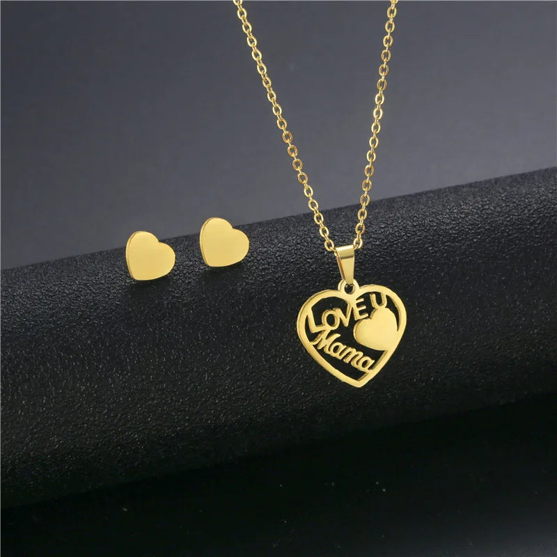 Cheap Stainless Steel Necklace Earring Set Women Moon Smile-y Face Butterfly Pendants