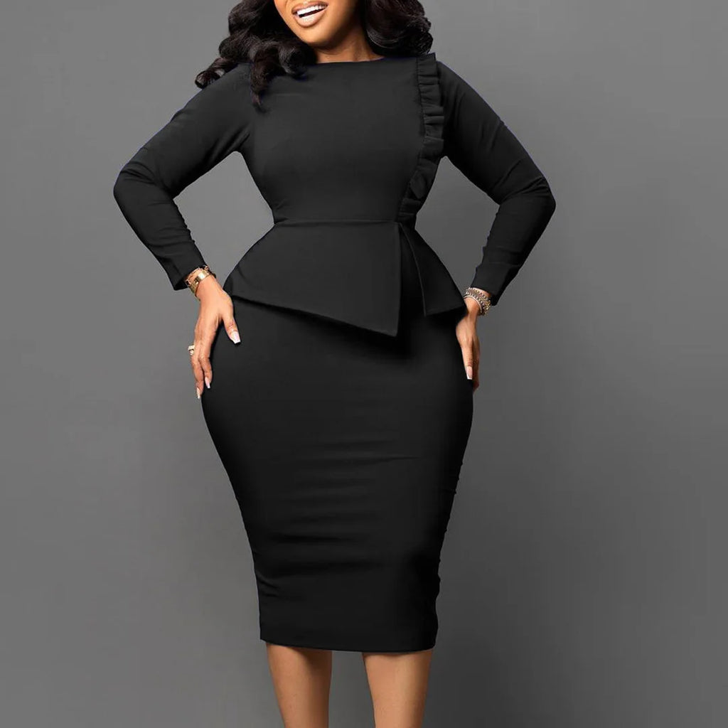 2023 Casual Plus Size Women Dresses Long Sleeve Ladies Office Elegant African Women Fashion Casual Dress