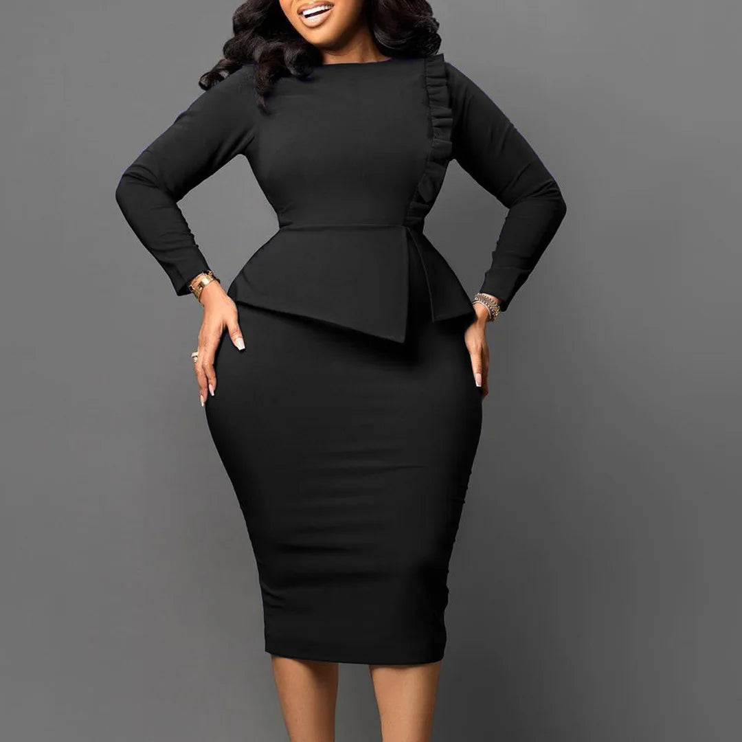 2023 Casual Plus Size Women Dresses Long Sleeve Ladies Office Elegant African Women Fashion Casual Dress