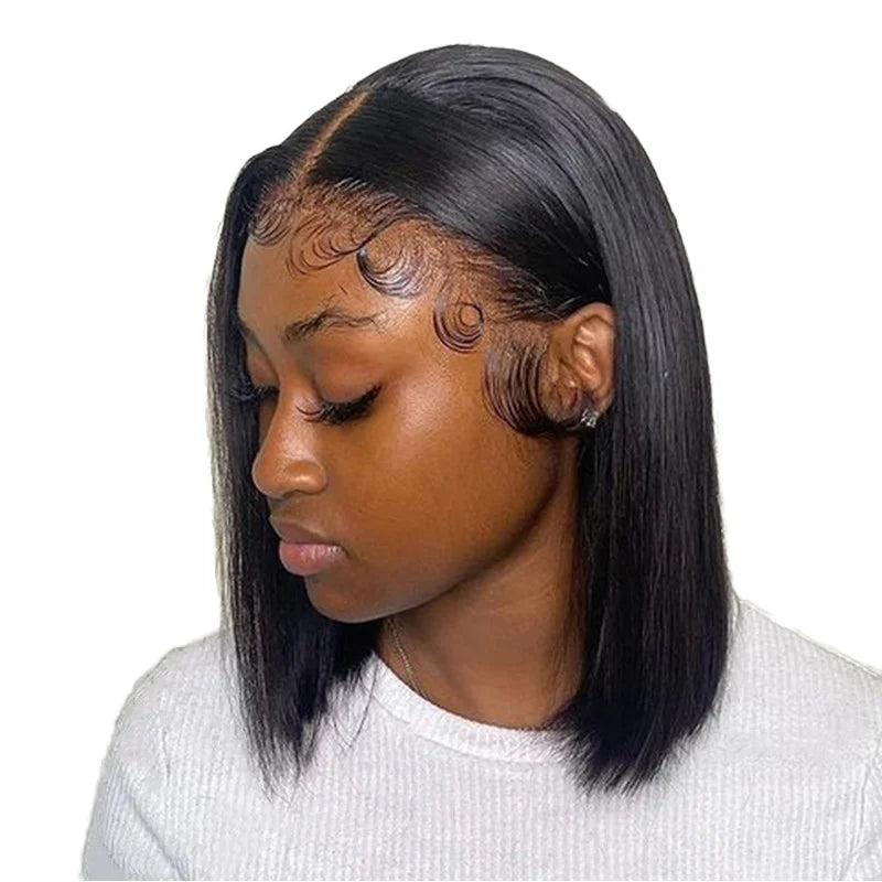 Bone Straight Human Hair Short Bob HD Lace Frontal Perruque Brazilian Hair Transparent Lace Front Wig for Black Women