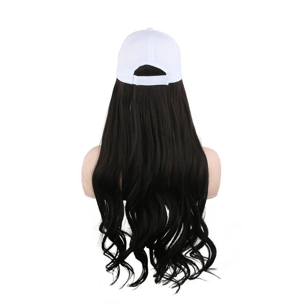 Black Wig with White Baseball Cap Combo