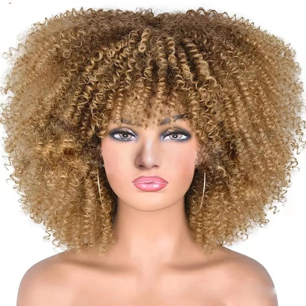 Afro Kinky Curly Bob Wig With Bangs