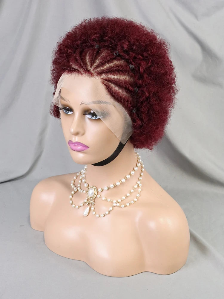 13x4 Lace Frontal Pixie Curly Braided Natural Human Hair Short Bob Wigs Full Density Africa Braid Wigs Black Women Straight