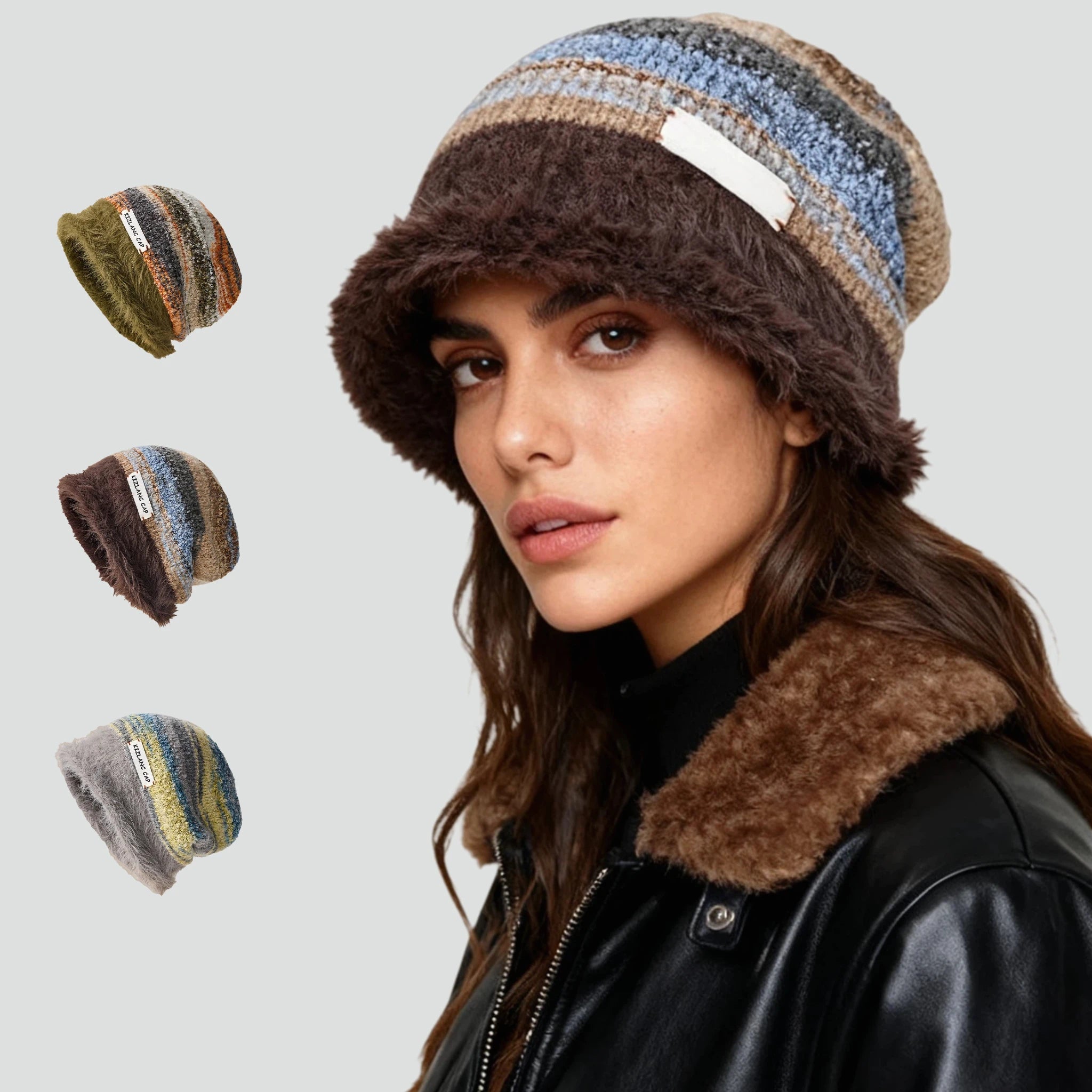 Autumn Winter Vintage Fashionable Women Shopping Commuting Shaggy Knit Cap Beanie Hat