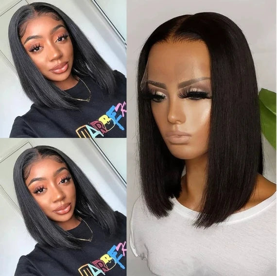 Bone Straight Human Hair Short Bob HD Lace Frontal Perruque Brazilian Hair Transparent Lace Front Wig for Black Women