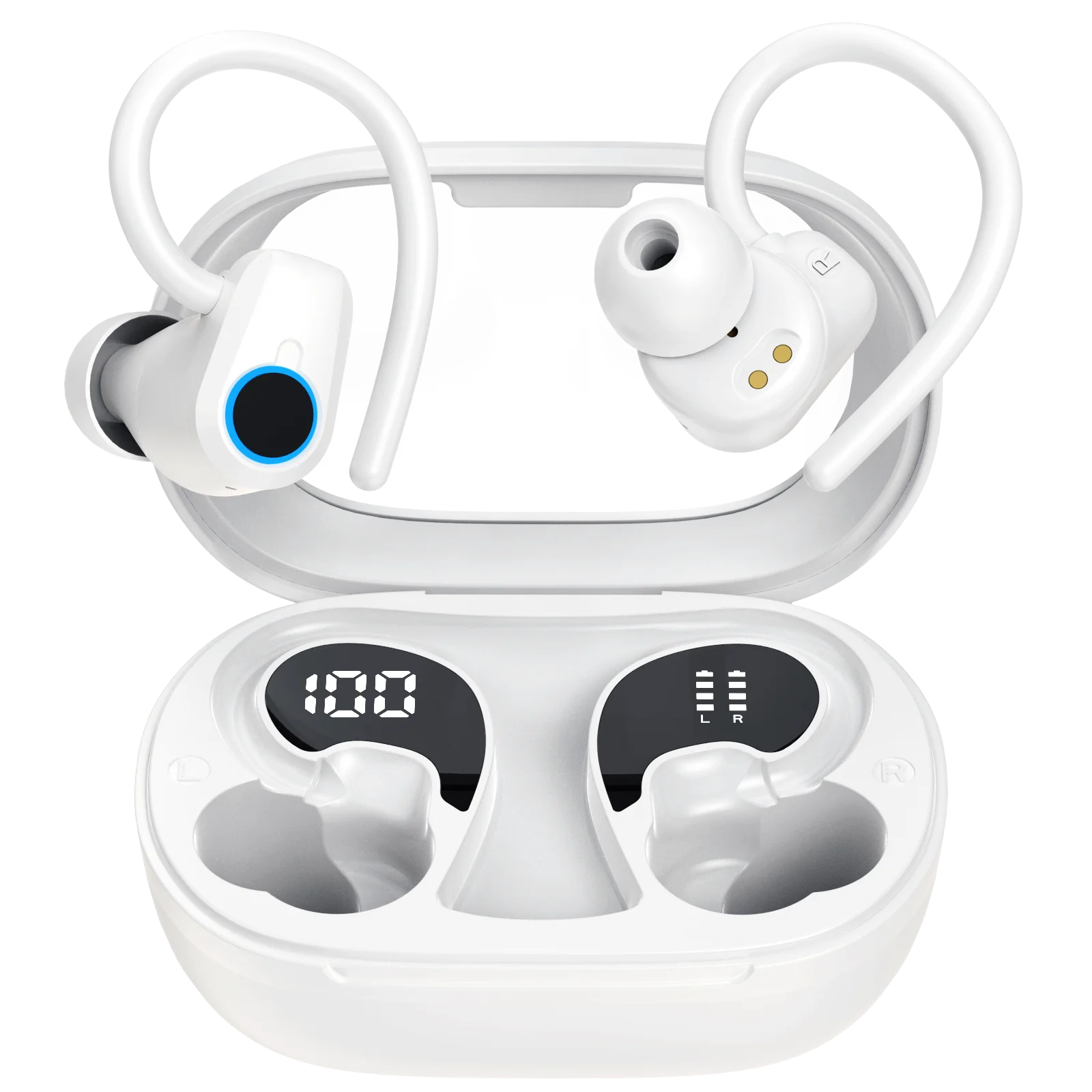 Black Wireless Headphones Bluetooth 5.3 Earphones IP7 Waterproof Bluetooth Headphones Sport with LED Display Earbuds