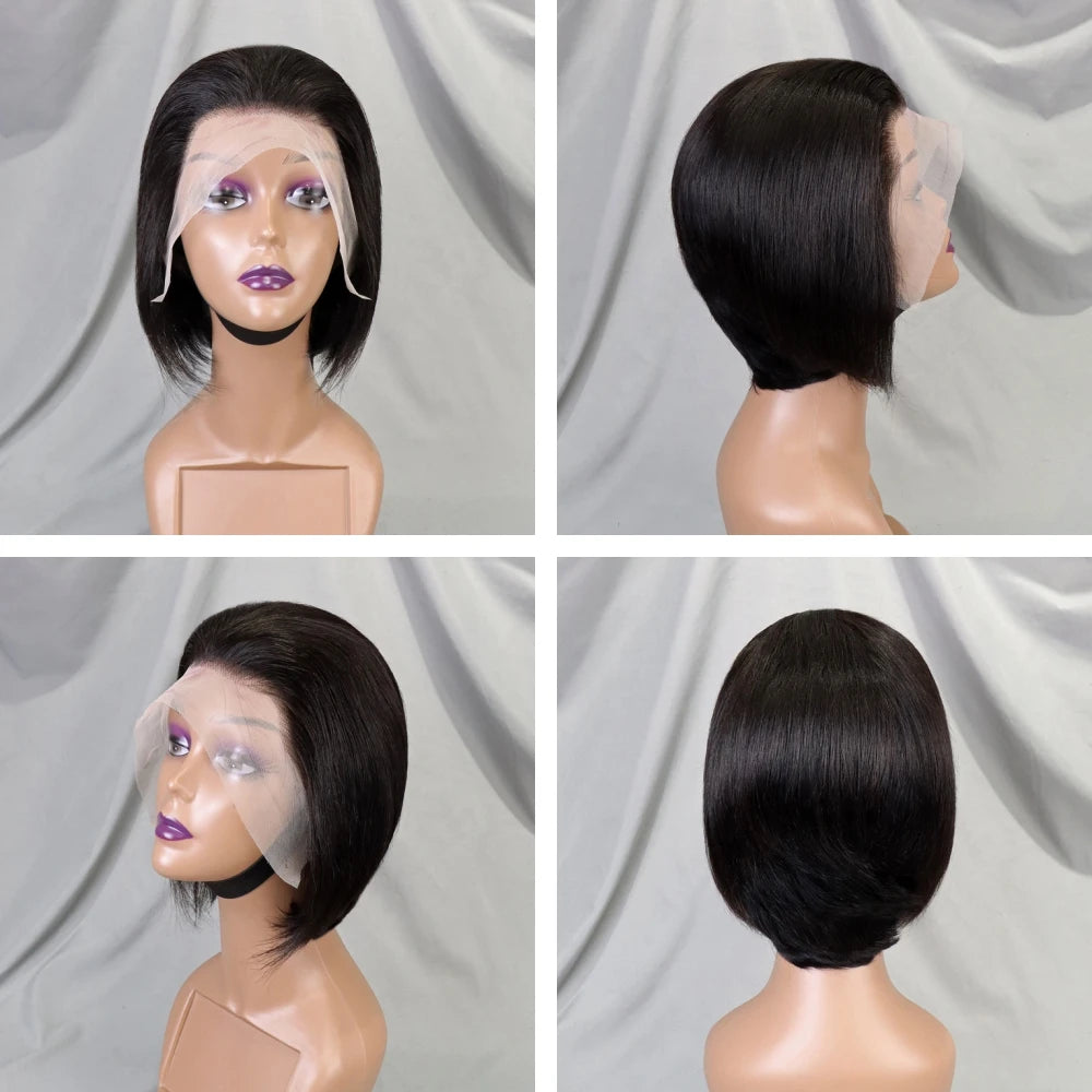 13x4 Lace Frontal Pixie Curly Braided Natural Human Hair Short Bob Wigs Full Density Africa Braid Wigs Black Women Straight