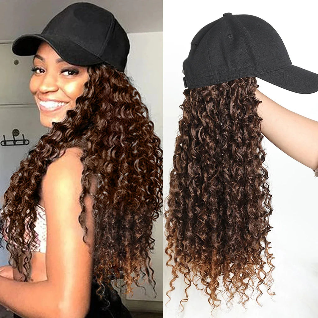20 Inches Long Curly Synthetic Hat Wig Made of High Temperature Fiber