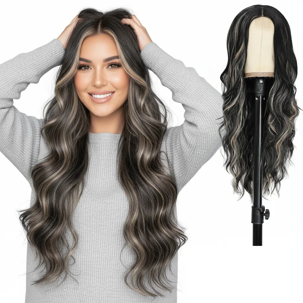 13x4 HD Lace Front Wig 26 Inch Heat Resistant Synthetic Wig - Middle Part Long Curly Hair for Women, Daily Use & Party Wear