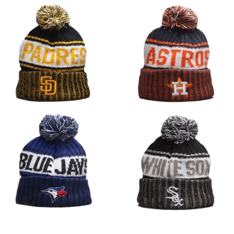 Custom Unisex Knitted Hat Caps Thick Rib Beanie Winter Hat With Pom Pom