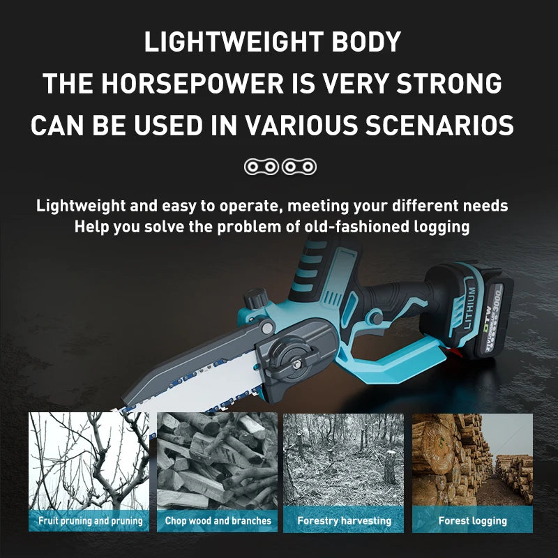 Battery Chain Saw Portable Wood Cutting Machine Mini Electric Chainsaw 8-INCH Chain Saw