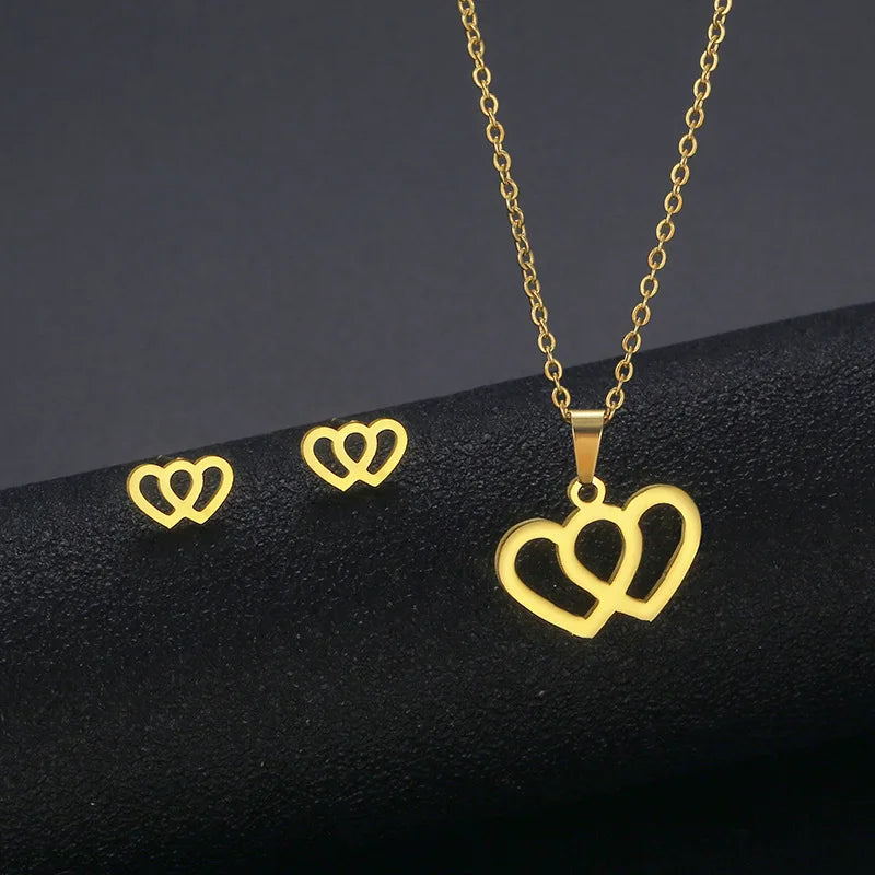 Cheap Stainless Steel Necklace Earring Set Women Moon Smile-y Face Butterfly Pendants