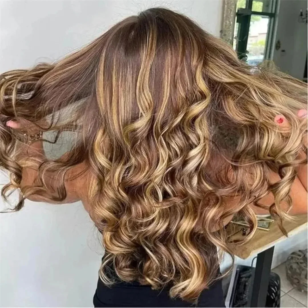 13x4 Honey Blonde Front Wig Brazilian Synthetic Highlight Body Wave Wig for Blonde Women HD Frontal Wig Small Transparent Sale
