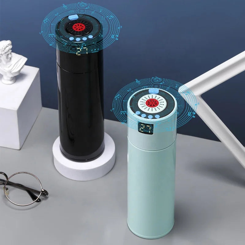 Customized 3 in 1 Steel Rechargible Smart Temperature FM Radio TF Bluetooth Speaker Tumbler Water Bottle with Reminder to Drink