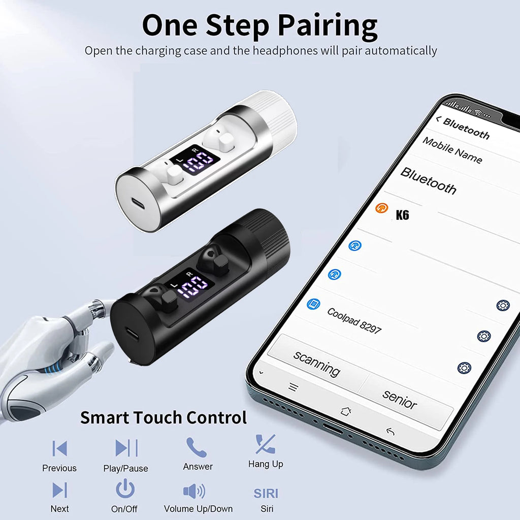 BT In-Ear Headset LED Digital Power Display Microphone Wireless Rotatable Mini Earbuds for Gaming